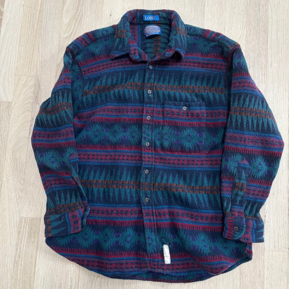 Pendleton Lobo Wool Shirt Womens XL Multi Color Fair Southwestern Geometric